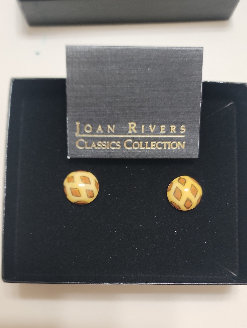 Joan Rivers Yellow and Brown Enamel Stud Earrings